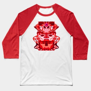 red crimson alien totem in olmec head of the golden saints ecopop pattern arts Baseball T-Shirt